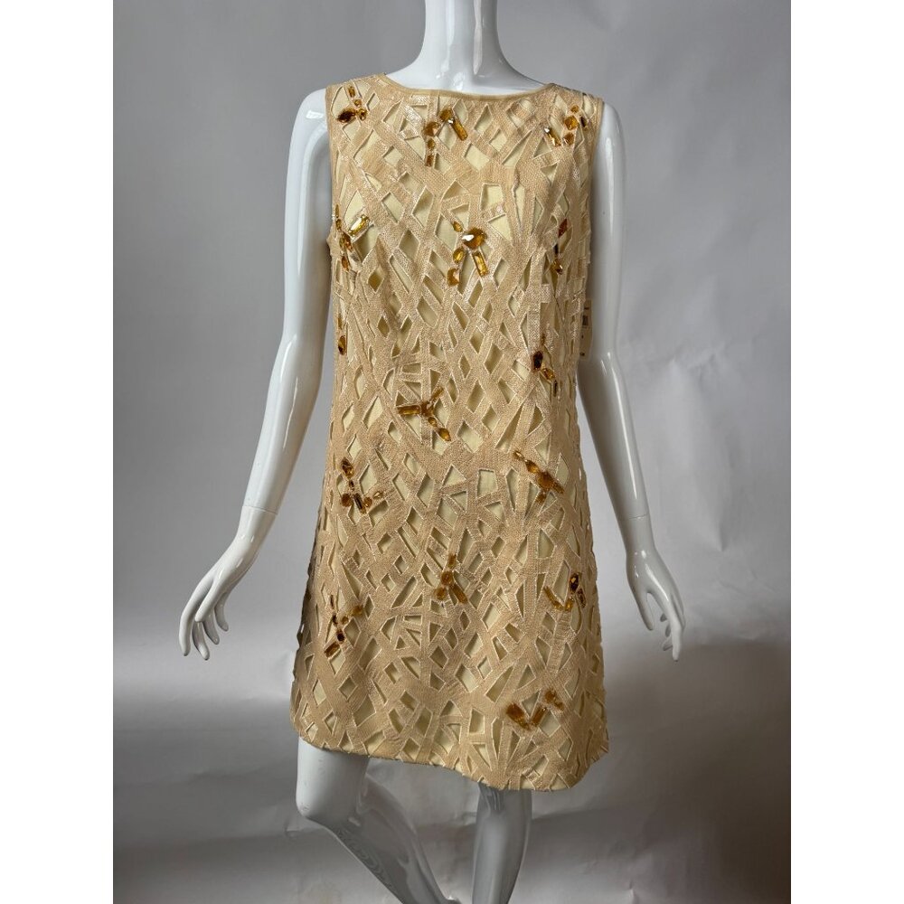 Tadashi Shoji Gold Sequin & Bead Embellished Sleeveless Dress Size 6 NWT